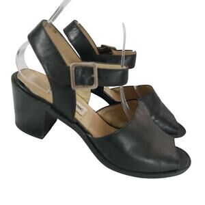 APOSTROPHE! "GABBY" BLACK GENUINE LEATHER OPEN TOE, ANKLE STRAP SANDALS! SZ 8M